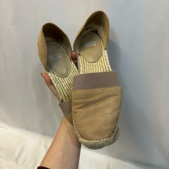 Eileen Fisher Lady Espadrilles Leather Top Slip On Flat Shoes Sand 9.5 - Picture 1 of 7